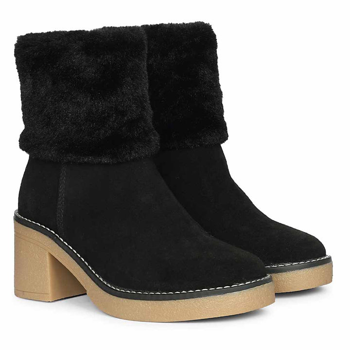 Saint Glacienne Black Suede Leather Fur Cuff Ankle Boots