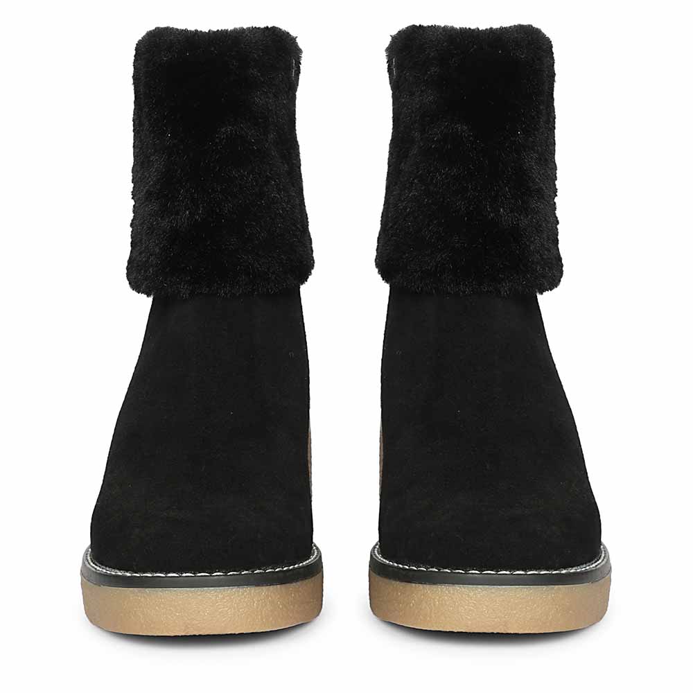 Saint Glacienne Black Suede Leather Fur Cuff Ankle Boots
