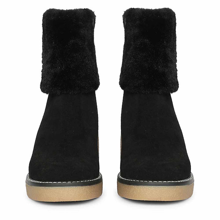 Saint Glacienne Black Suede Leather Fur Cuff Ankle Boots