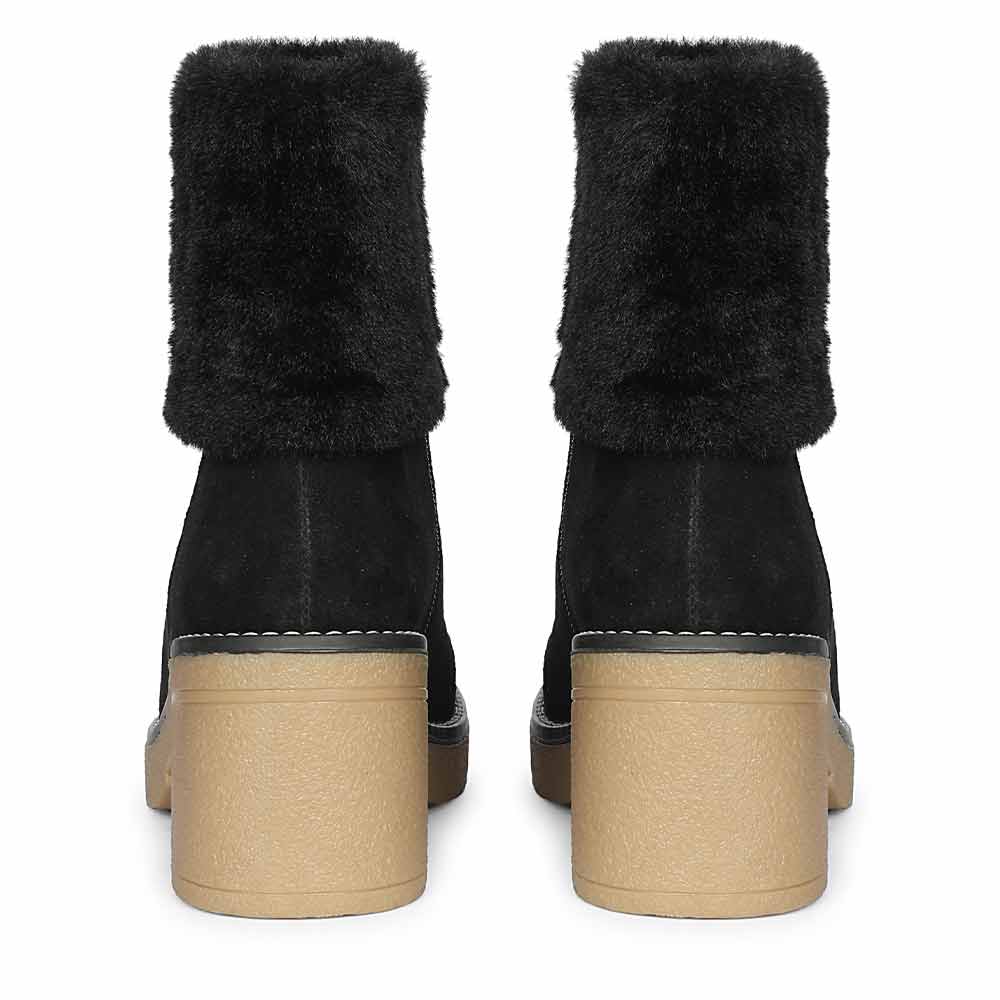 Saint Glacienne Black Suede Leather Fur Cuff Ankle Boots