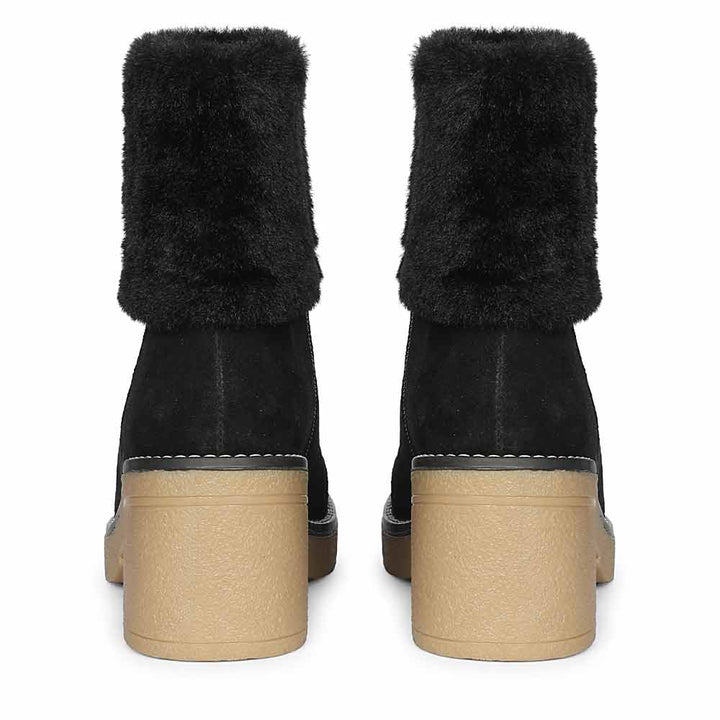 Saint Glacienne Black Suede Leather Fur Cuff Ankle Boots