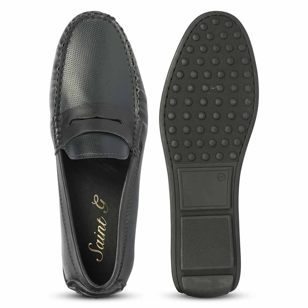 Saint Asher Navy Leather Saddle Loafers