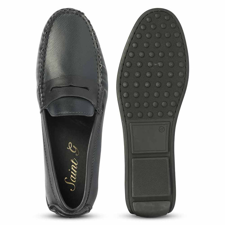Saint Asher Navy Leather Saddle Loafers