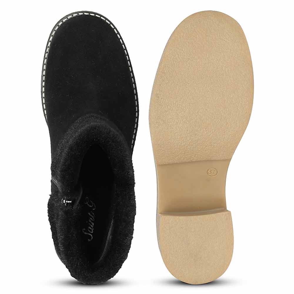 Saint Glacienne Black Suede Leather Fur Cuff Ankle Boots