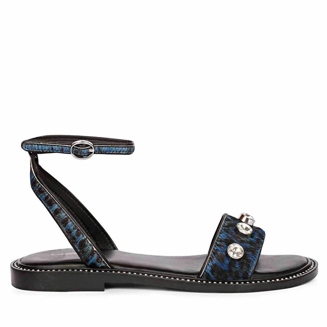 Saint Izola Stone Studs Blue Leo Print Leather Sandals