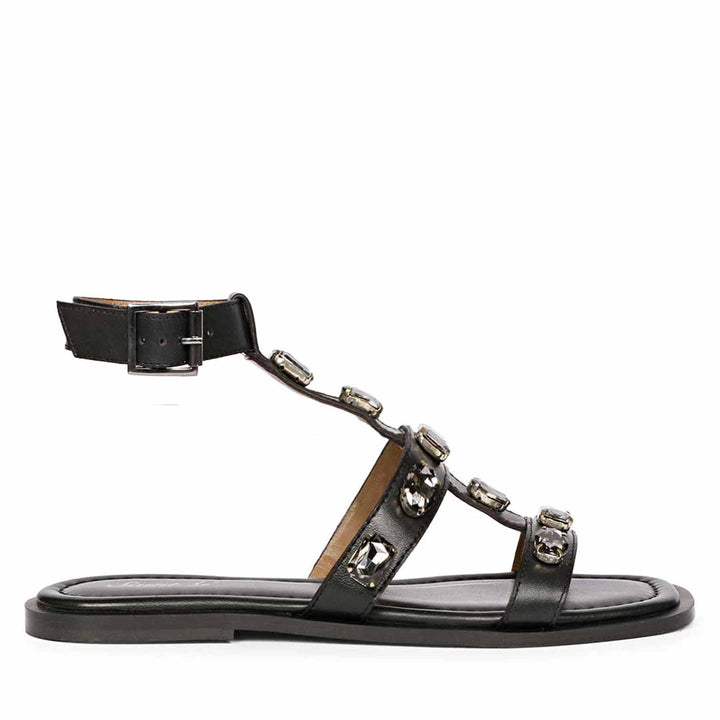 Saint Viola Stone Studded Black Leather Sandals