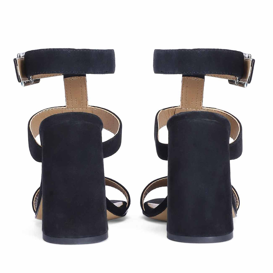 Saint Silvia Stone Embellished Black Suede Leather Block Heels