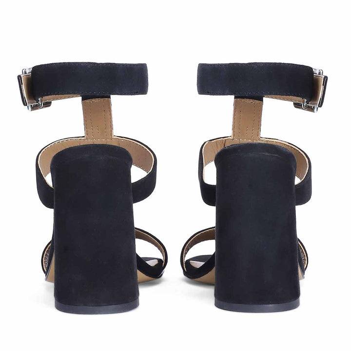 Saint Silvia Stone Embellished Black Suede Leather Block Heels