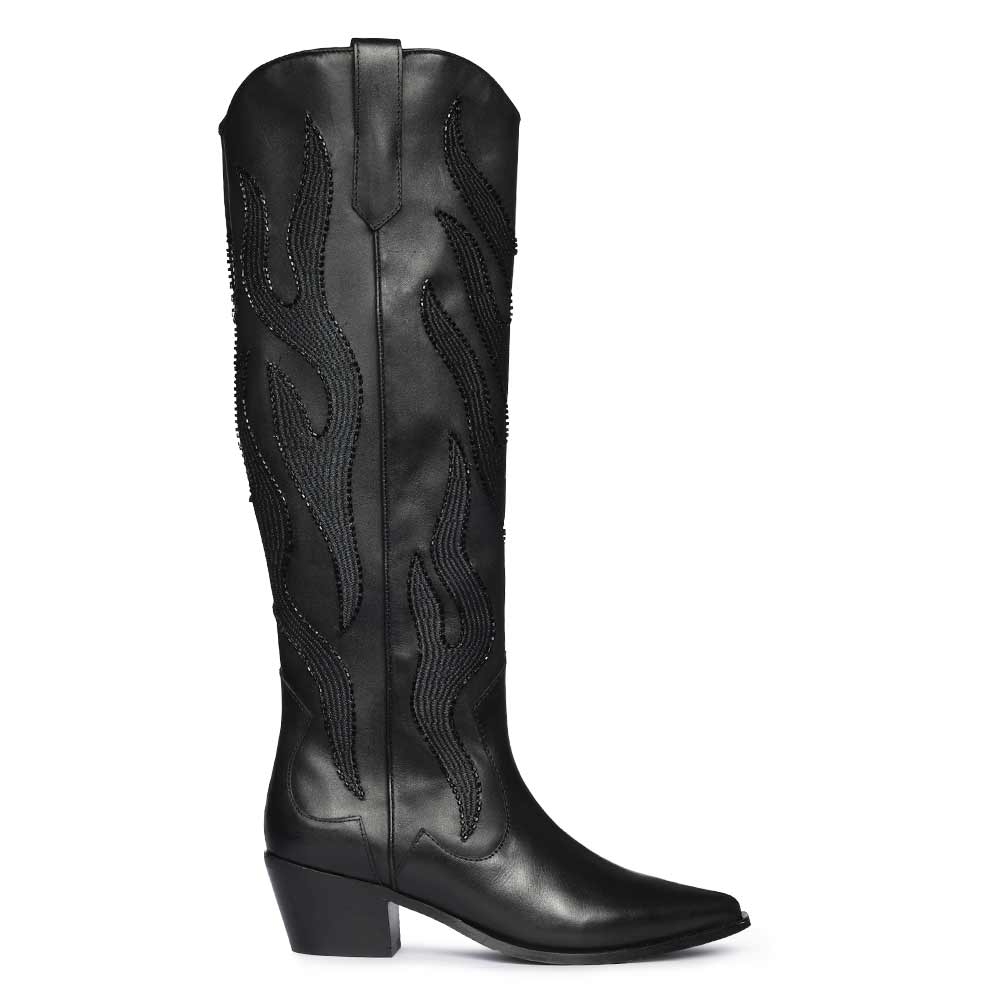 Saint Tiziana Hand Embroidered Black Leather Cowboy Boots