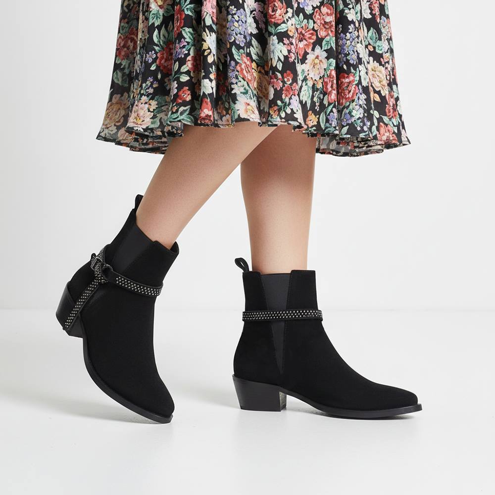 Saint Accorda Black Suede Leather Ankle Boots