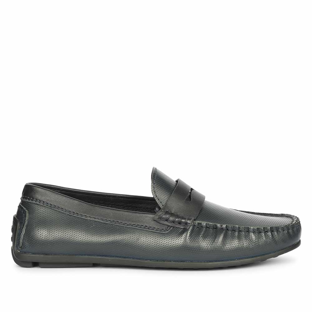 Saint Asher Navy Leather Saddle Loafers