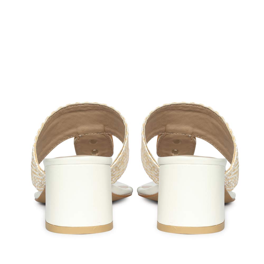 Saint Stevie Stone Jeweled Beige Raffia Block Heels