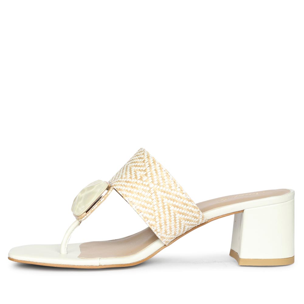 Saint Stevie Stone Jeweled Beige Raffia Block Heels