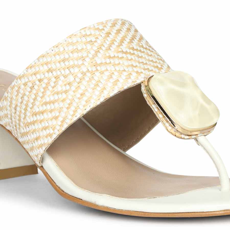 Saint Stevie Stone Jeweled Beige Raffia Block Heels