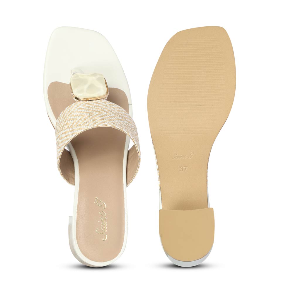 Saint Stevie Stone Jeweled Beige Raffia Block Heels