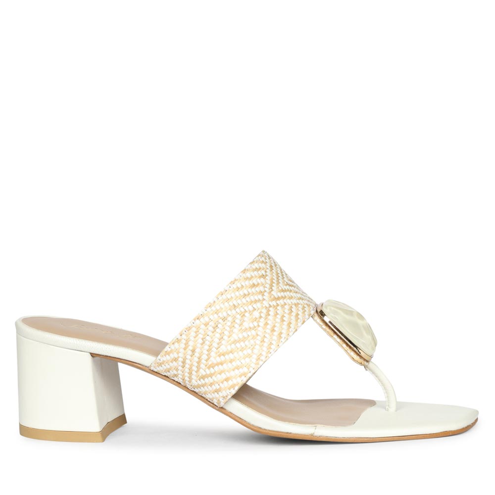 Saint Stevie Stone Jeweled Beige Raffia Block Heels