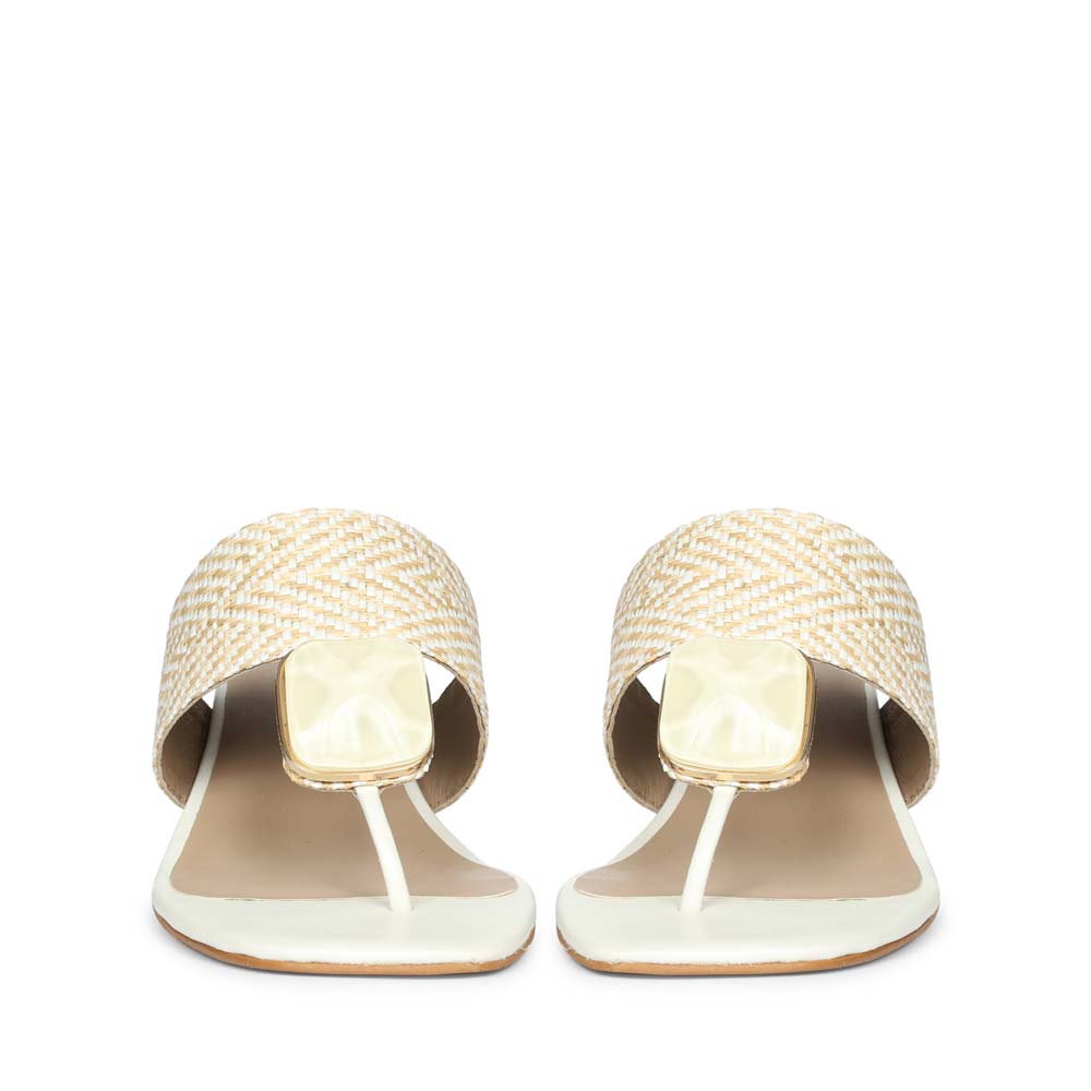 Saint Stevie Stone Jeweled Beige Raffia Block Heels