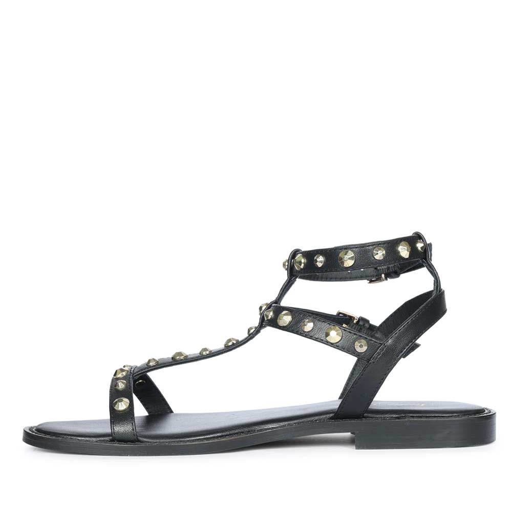 Gold studded black leather sandals