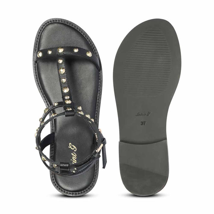 Gold accent leather sandals women