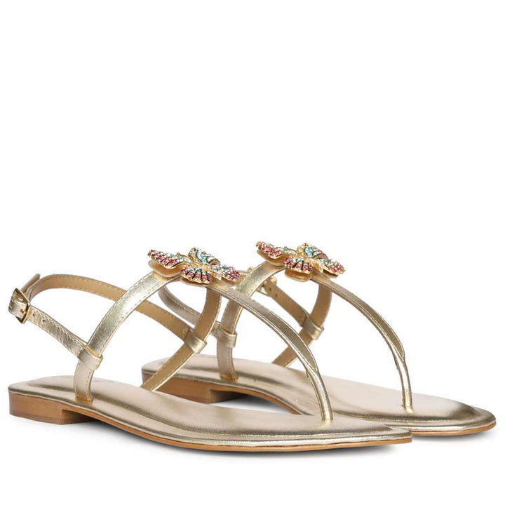 Saint Avril Butterfly Jeweled Platin Leather Sandals