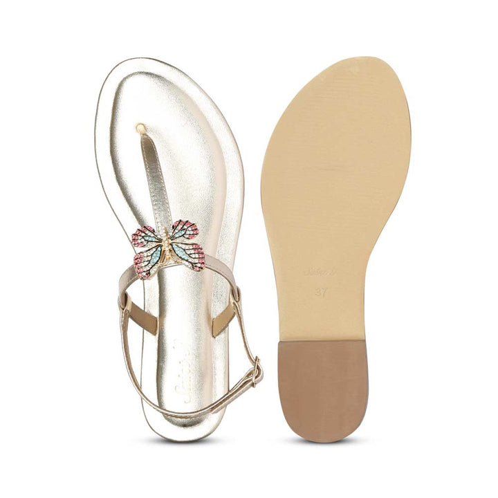 Saint Avril Butterfly Jeweled Platin Leather Sandals
