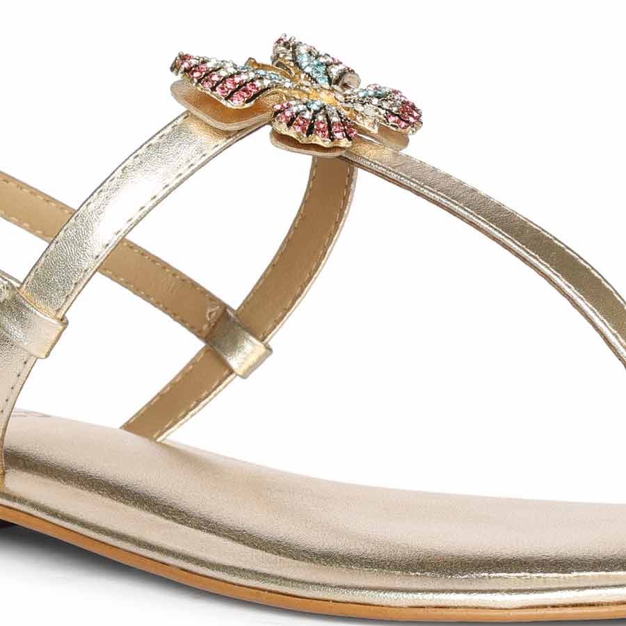 Saint Avril Butterfly Jeweled Platin Leather Sandals