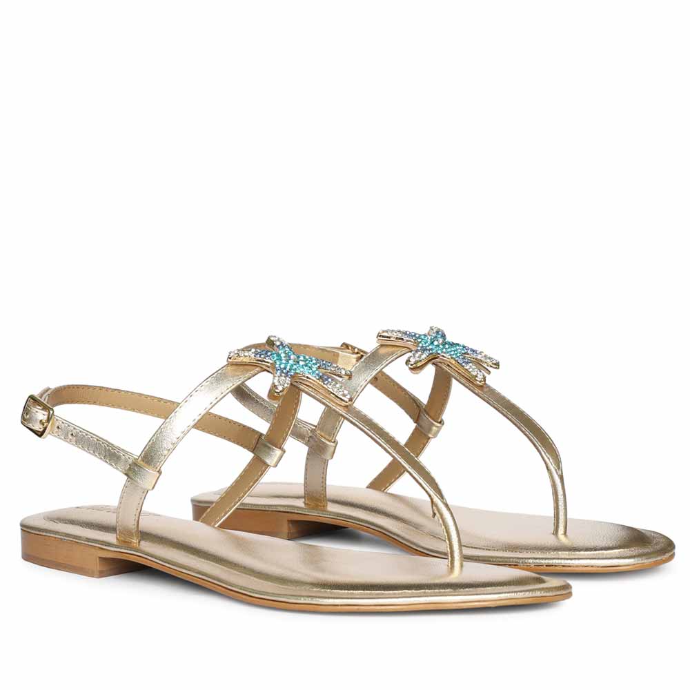 Saint Avril Starfish Jeweled Platin Leather Sandals