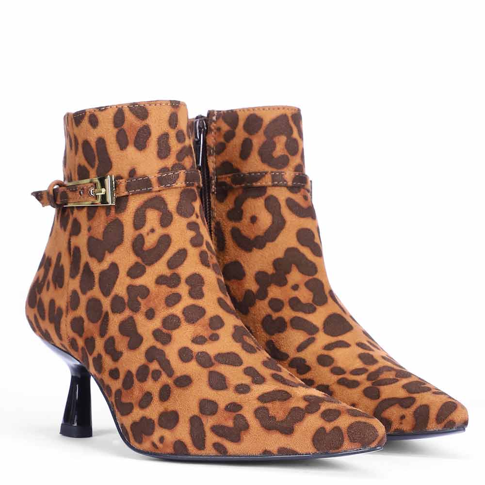 Saint Darcie Buckle Decor Leo Pony Print Ankle Boots
