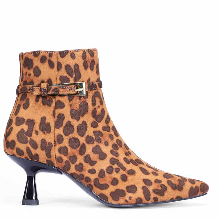 Saint Darcie Buckle Decor Leo Pony Print Ankle Boots