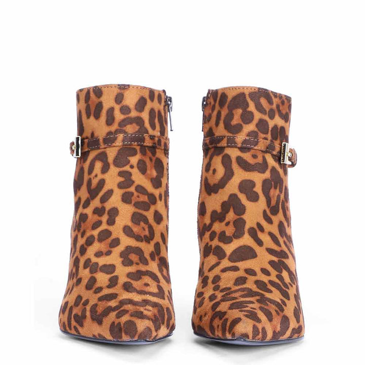 Saint Darcie Buckle Decor Leo Pony Print Ankle Boots