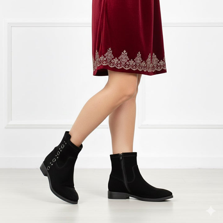 Saint Darcie Eyelets Black Suede Leather Ankle Boots
