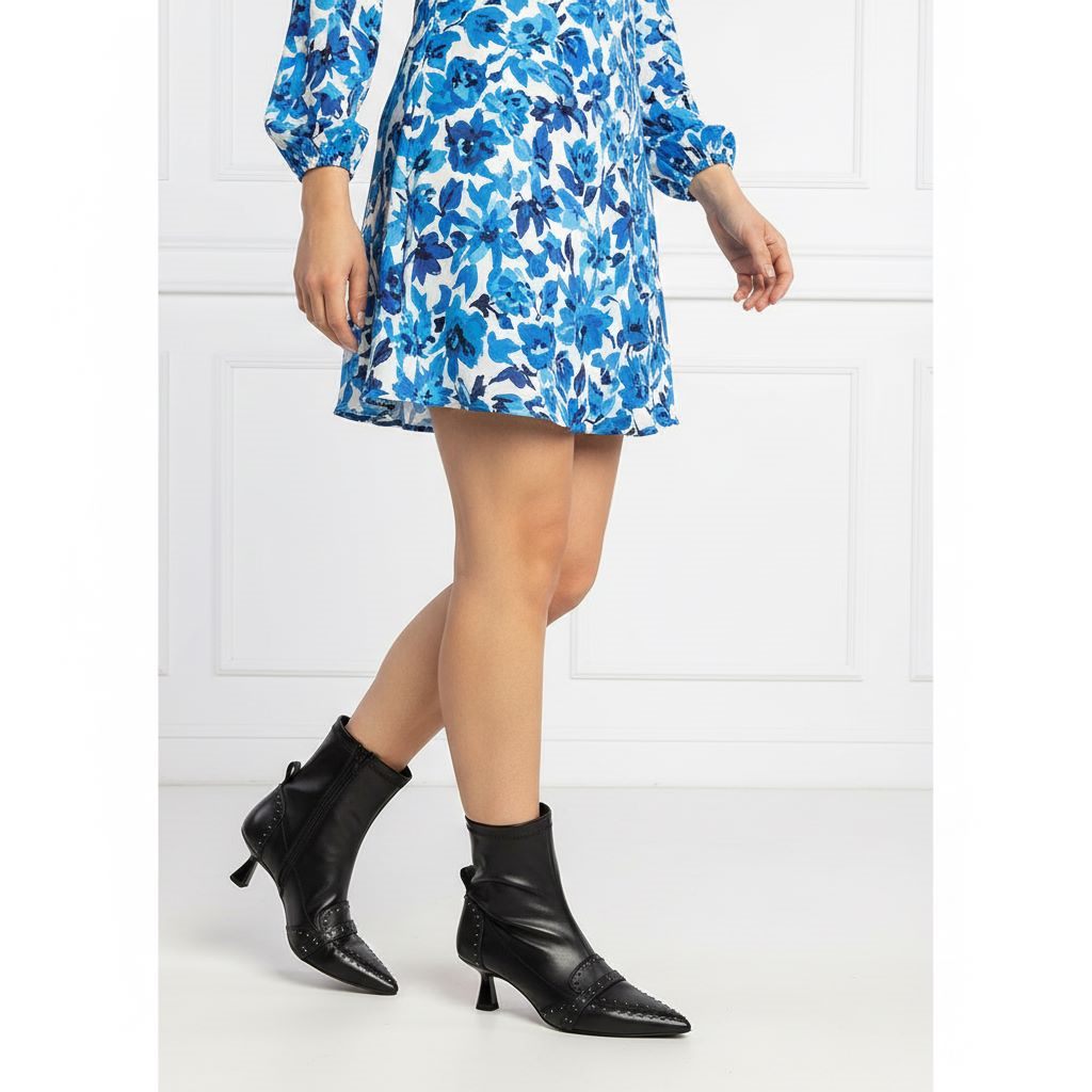 Saint Alondra Studded Black Leather Kitten Heel Boots