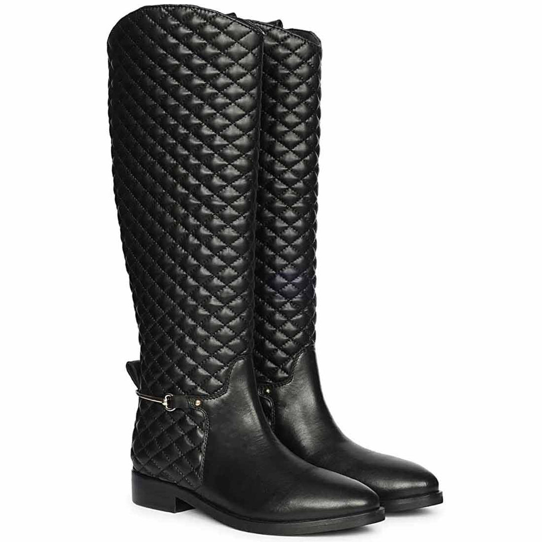 Saint Celestine Quilted Black Leather Long Boots