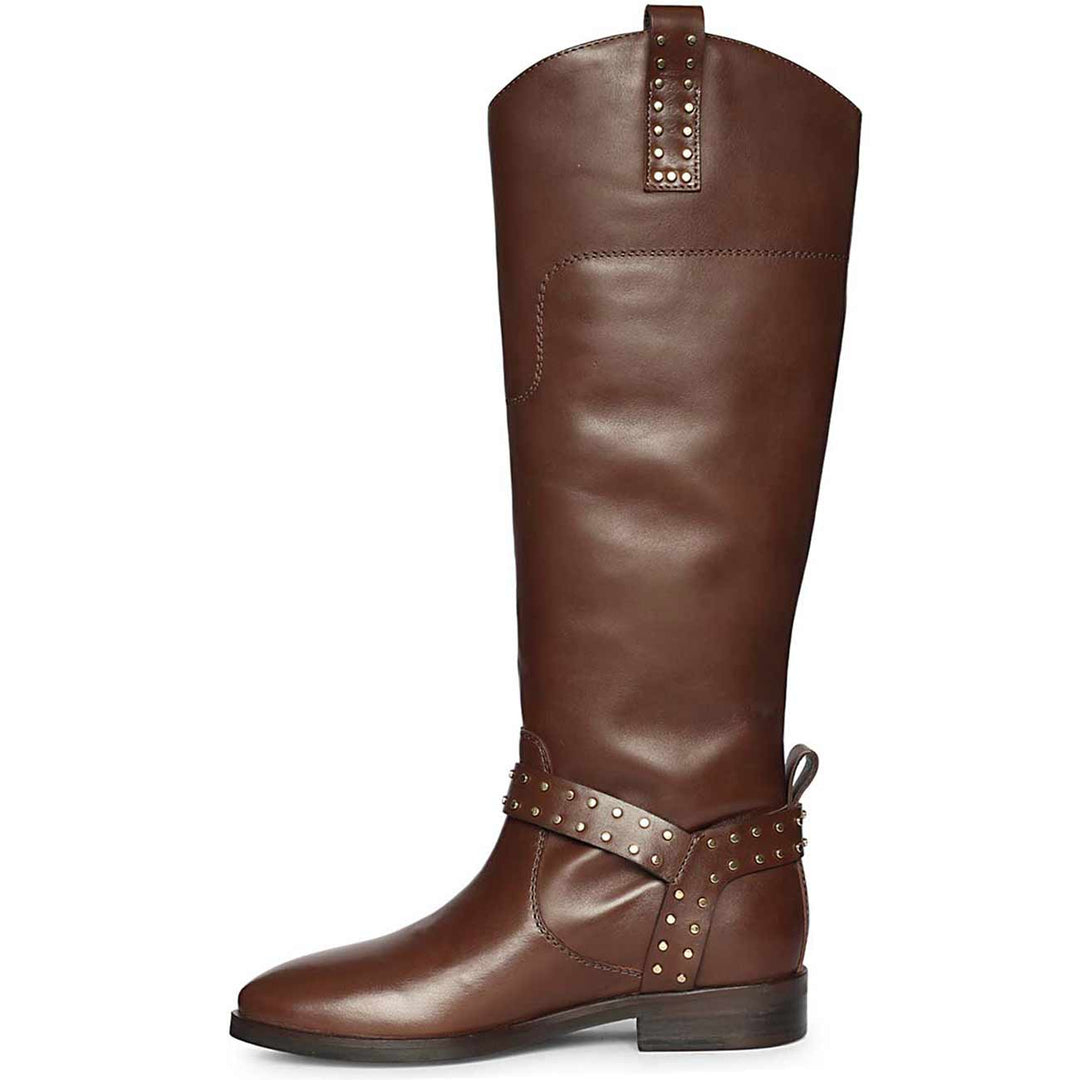 Saint Soraya Studded Buckle Brown Leather Long Boots