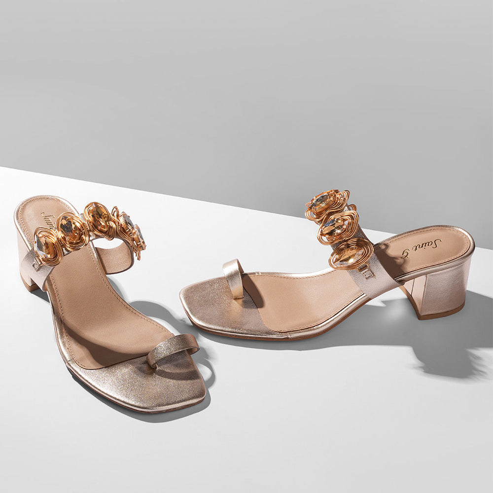 Gold Embellished Heel Sandals