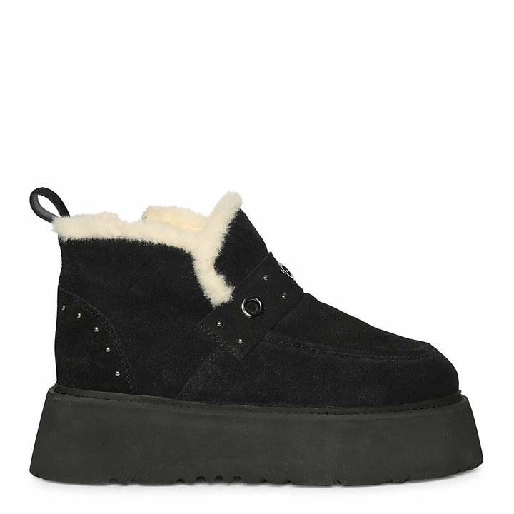 Saint Frionne Black Suede Leather Fur Lined Platform Boots