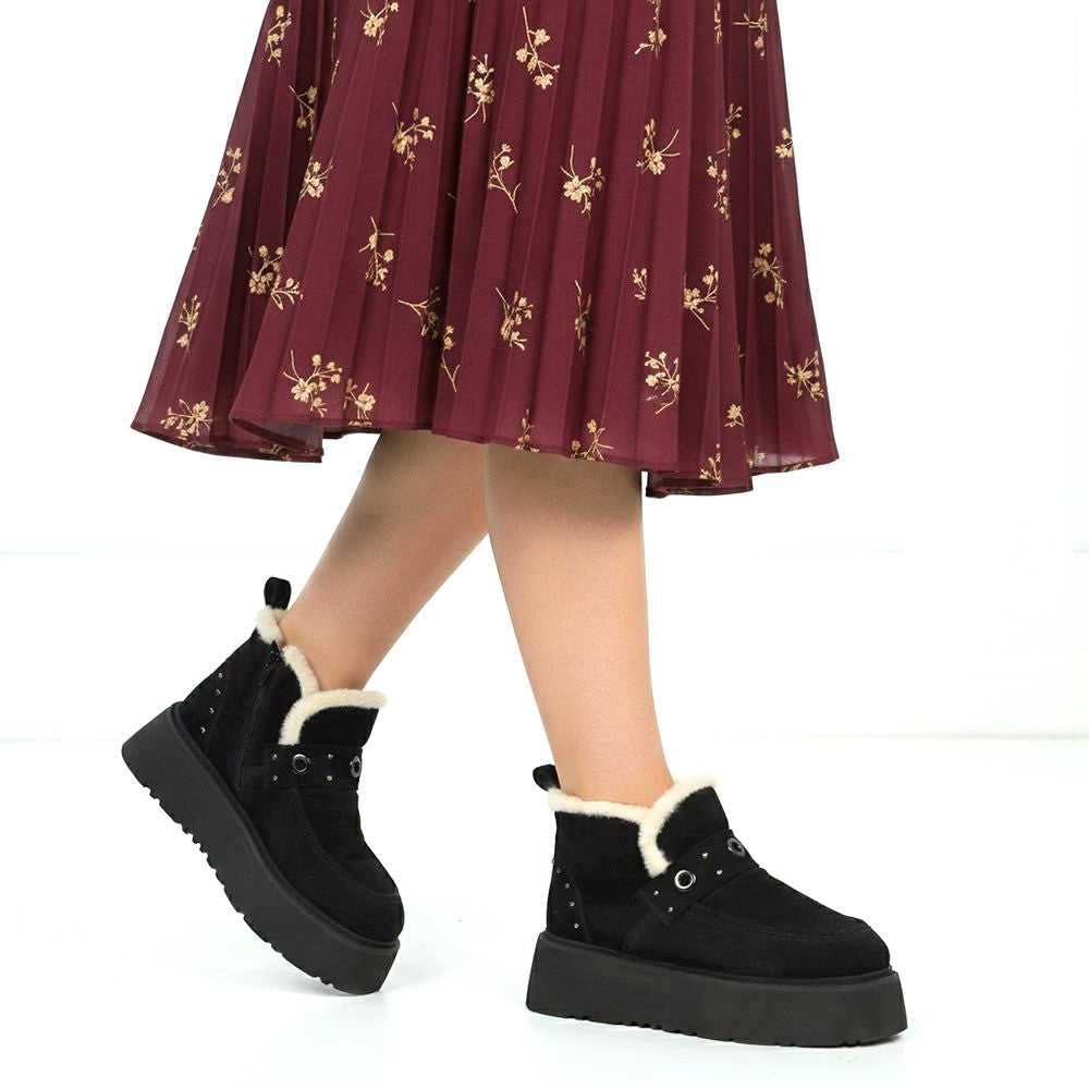 Saint Frionne Black Suede Leather Fur Lined Platform Boots