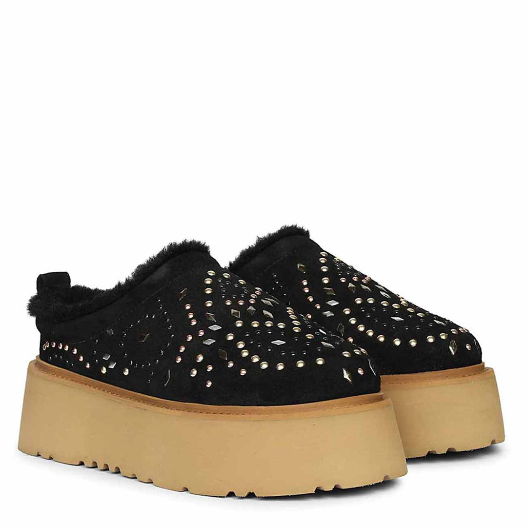 Saint Glaressa Studded Fur Platform Suede Leather Slip-Ons