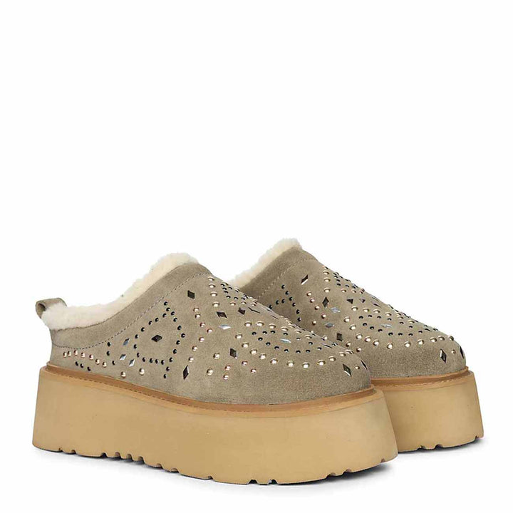 Saint Glaressa Studded Platform Suede Leather Slip-Ons