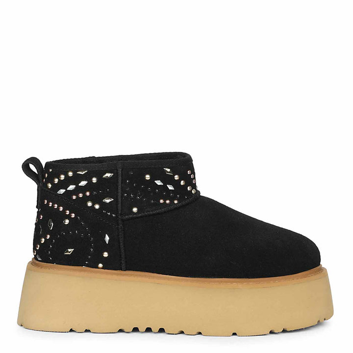 Saint Eislyn Studded Black Suede Leather Platform Boots
