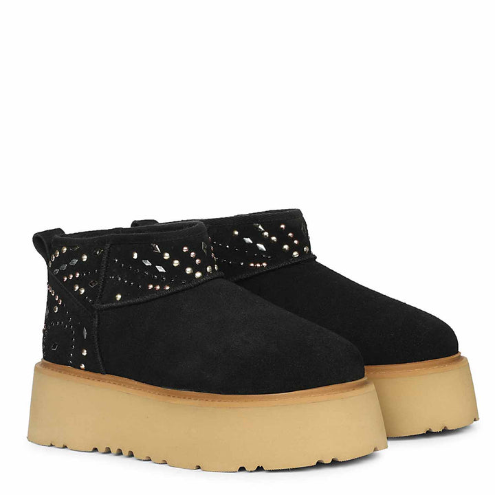 Saint Eislyn Studded Black Suede Leather Platform Boots