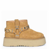 Saint Nivelle Tan Suede Leather Fur Lined Platform Boots