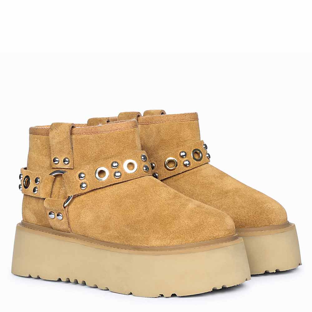 Saint Nivelle Tan Suede Leather Fur Lined Platform Boots