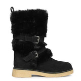 Saint Montova Black Leather Shearling Buckle Fur Boots