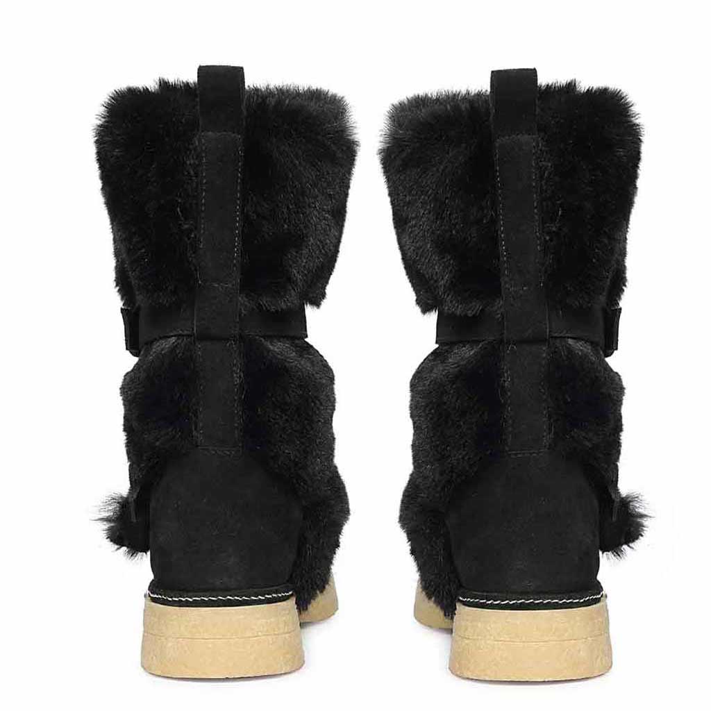 Saint Montova Black Leather Shearling Buckle Fur Boots