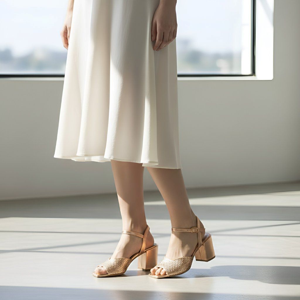 Saint Athena metallic woven leather heels