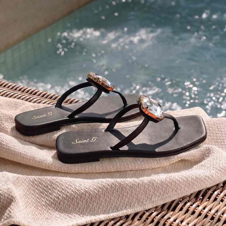 Saint Serena Luxe Black Leather Sandals