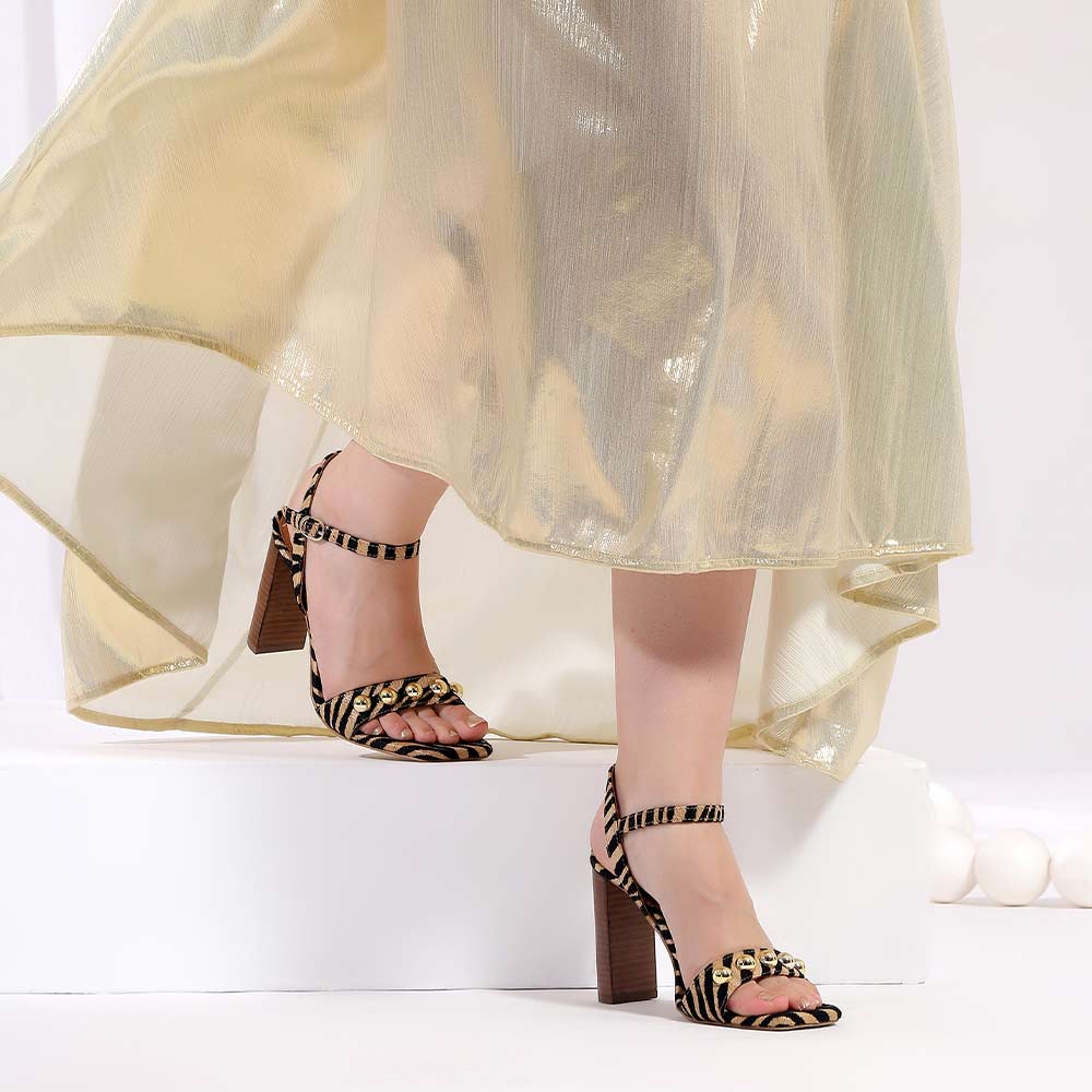 Saint Avery Beige Leopard Raffia High Block Heels