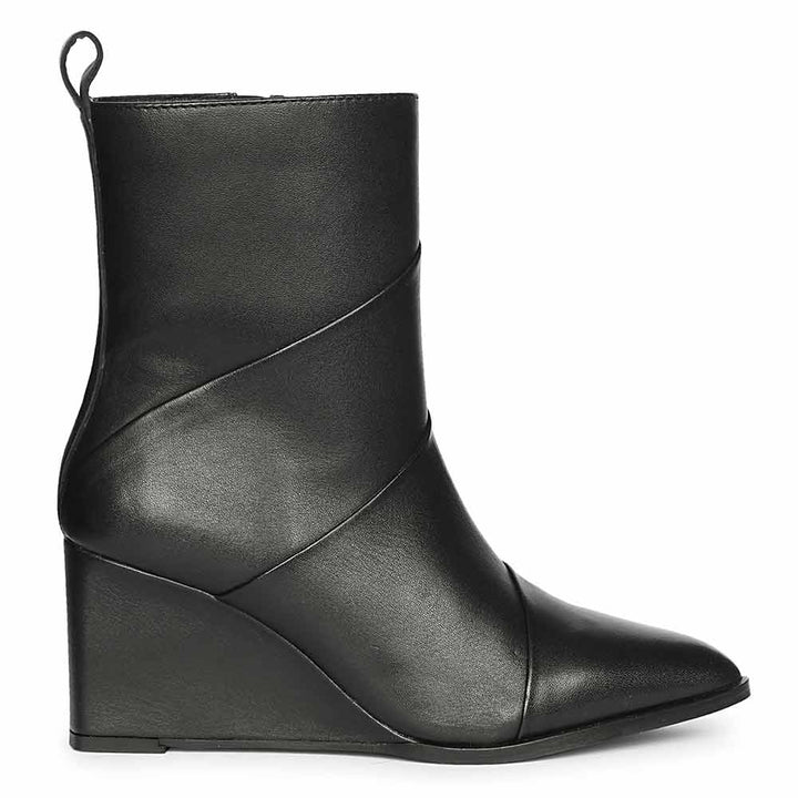 Saint Novara Folded Black Leather Wedge Ankle Boots
