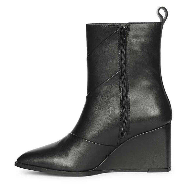 Saint Novara Folded Black Leather Wedge Ankle Boots
